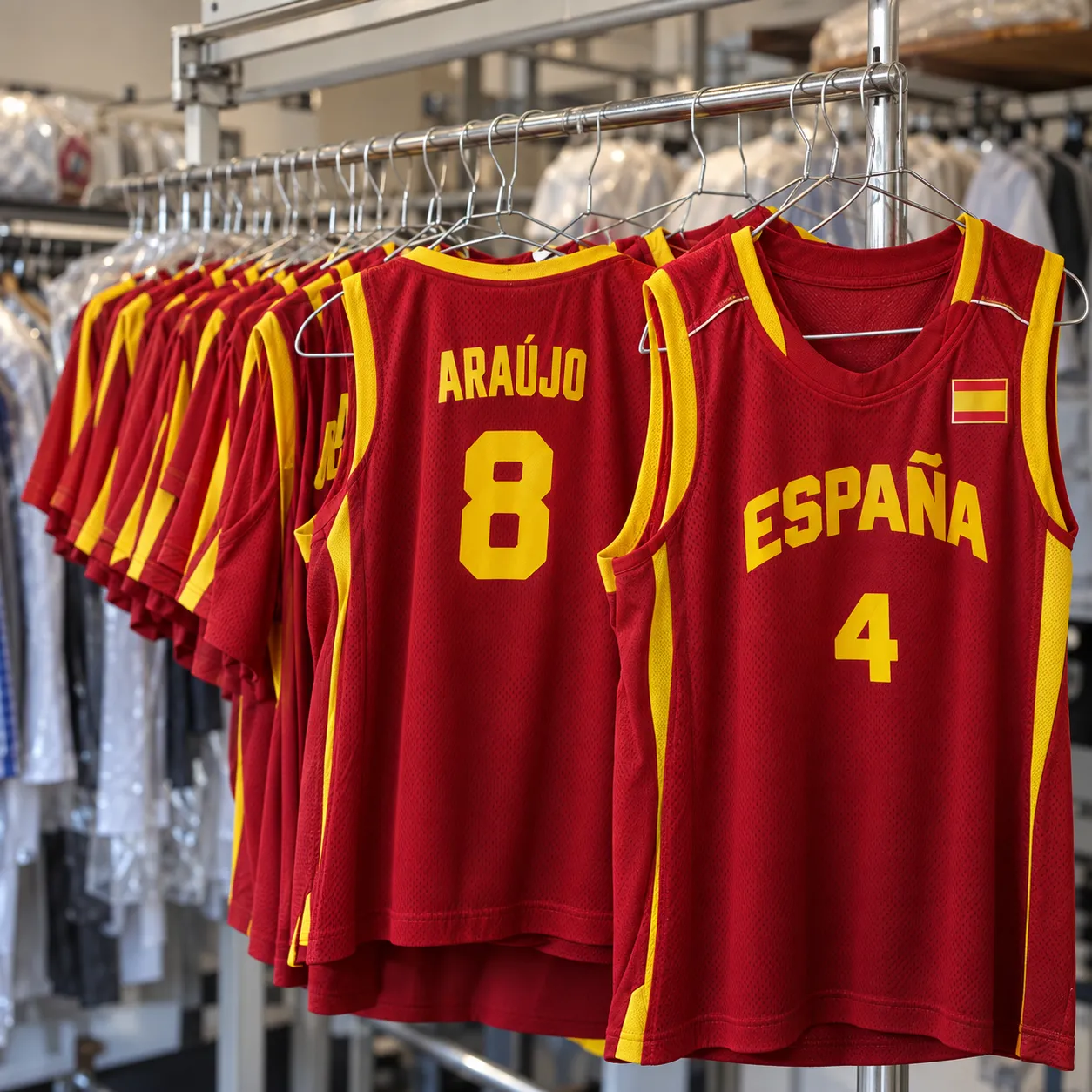 Maillots d'équipe sur cintres